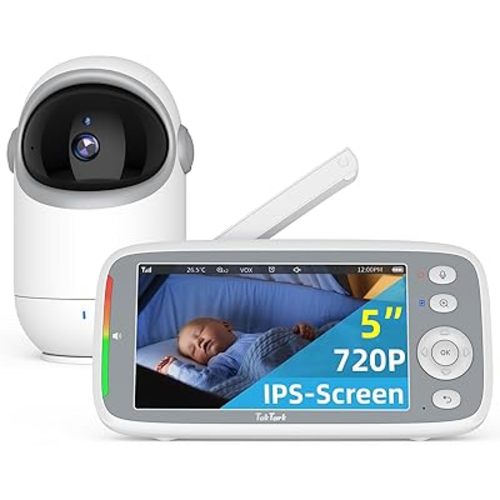 TakTark Baby Monitor, 5" 720P HD Baby Camera with IPS Screen, Remote Pan & Tilt, 2 Way Audio, Night Vision, Digital Zoom, VOX Sound Detection, Ideal for New Parent