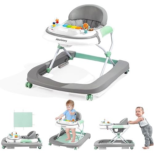 Time Followers® Foldable Baby Walker 3-Stage with Music & Adjustable Wheels - Anti-Tip Design for 6-18 Months Boys Girls, with CPSC Eco-Friendly Plastic for Suitable for All Terrains