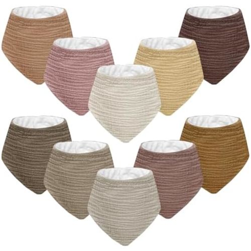 Muslin Baby Bibs for Unisex Boys Girls, 10pack Cotton Drool Bibs, Adjustable Bandana Bibs for Drooling and Teething