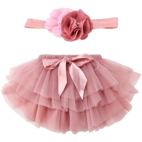 Exegawe Baby Girls Tutu Skirt with Headband, Toddler Girls Tulle with Diaper Cover Birthday Party Dress