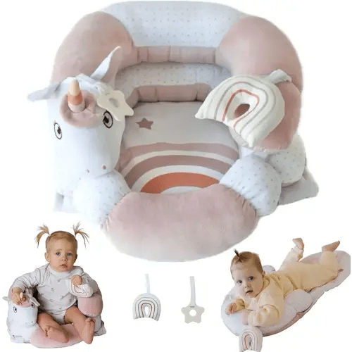 2-in-1 Tummy Time Mat and Seated Support with Two Toys – for Newborns and Babies – Includes Detachable Cushion for Supervised Play & Head/Neck Development (Blush)