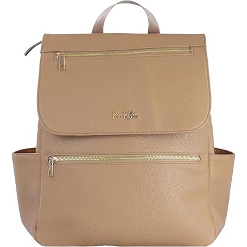 Premium Vegan Leather Diaper Bag Backpack – Large Designer Baby Bag, Stylish Diaper Backpack with Stroller & Crossbody Straps & Multiple Compartments (Tan Brown)