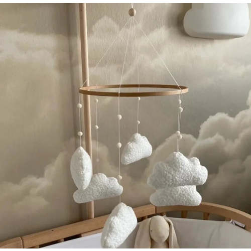 ☁️ Handmade Cloud Baby Mobile – Neutral Boucle Nursery Crib Mobile