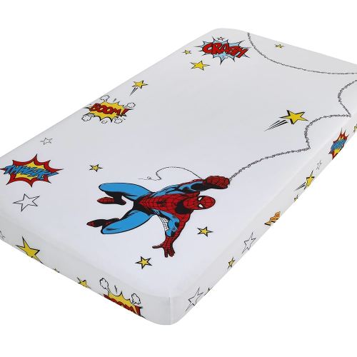 Disney Marvel Spiderman Red, White, Blue, and Yellow Stars and Lightning Photo Op Fitted Crib Sheet