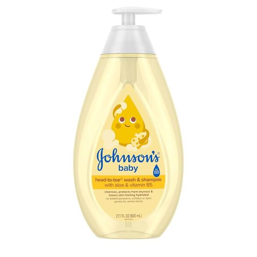 Johnson's Baby Head-To-Toe Baby Wash & Shampoo + Aloe & Vitamin B5, 2-in-1 Bath Wash Gently Cleanses Newborn's Delicate Skin & Hair, Hypoallergenic, No Added Parabens, Dyes & Sulfates, 27.1 fl. oz