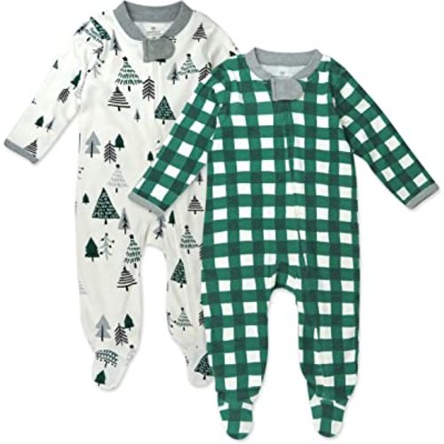 HonestBaby Sleep and Play Footed Holiday Pajamas One-Piece Sleeper Zip-Front Organic Cotton PJs Baby Boys, Girls, Unisex