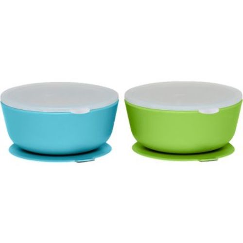 Weesprout Suction Bowls for Baby & Toddlers, 100% Silicone with Plastic Lid, 12 oz, Set of 2
