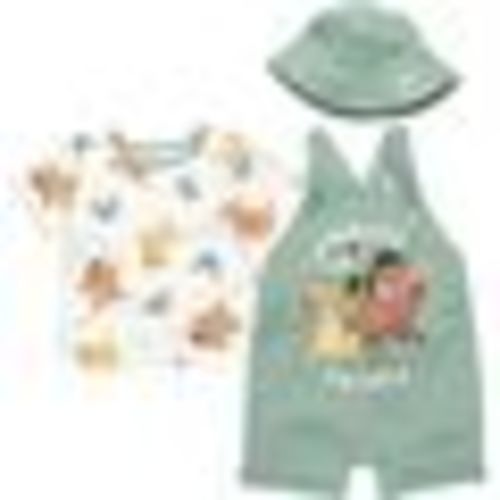 Disney Lion King Simba Timon Pumbaa Infant Baby Boys French Terry Short Overalls T-Shirt and Hat 3 Piece Outfit Set 18 Months