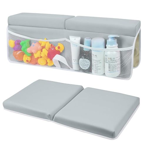 Baby Bath Kneeler and Elbow Rest Pad Set,Soft and Comfortable with 4 Toy Storage Bags,Non Slip and Quick Drying Thick Bath Kneeler and Elbow Rest Pad Set,Ideal Bath Kneeling Pad for Bathing Baby
