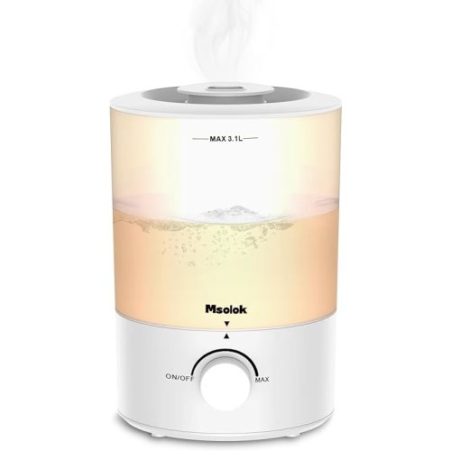 Humidifiers for Bedroom, Cool Mist Top Fill Diffuser with 25Watt for Home Large Room, 360° Nozzle, Rapid Ultrasonic Humidification for Baby Nursery and Plant(3.1L)