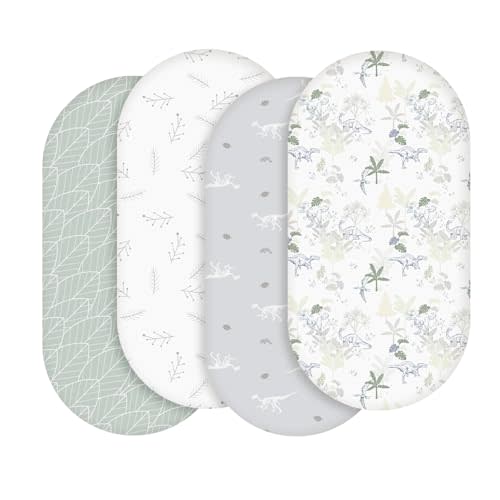 Bassinet Sheets, Bassinet Sheets for Baby Boy and Girl, Bassinet Sheet Neutral, Fit for Rectangle, Round, Oval, Hourglass Mattress, Flexible for Different Bassinet Pad/Mattress 4 Pack