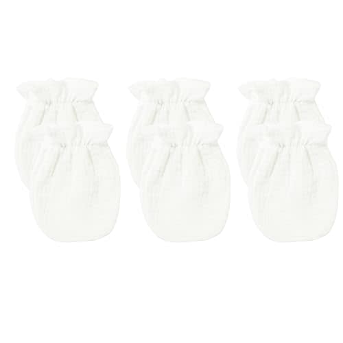 MOMSMENU Newborn Mittens No Scratch Muslin 100% Cotton Mitts Baby Boy Girl Neutral 0-6 months 3 Pack White