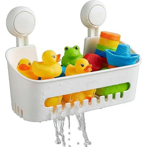 Bath Toy Storage Organizer,Kids Bathtub Toy Holder with Drain Holes,Shower Caddy for Bathtub,No Drilling Shower Caddy Suction Cup,Waterproof Storage Basket for Bathroom,Kitchen