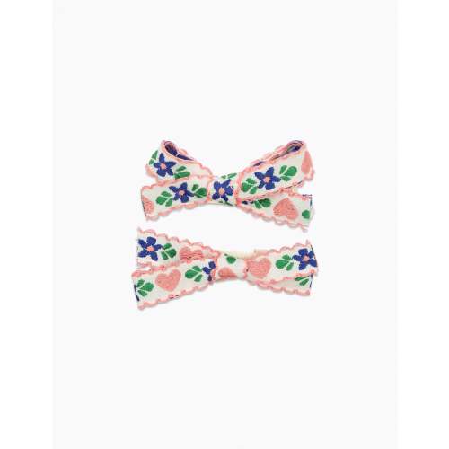 Rustic Cottage Bow Clips in Pink/Navy