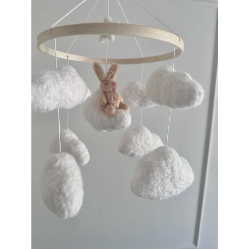 BUNNY’S DREAM  cot mobile, boucle cot mobile, cloud mobile, neutral nursery, baby mobile, nursery mobile, crib mobile, nursery decoration