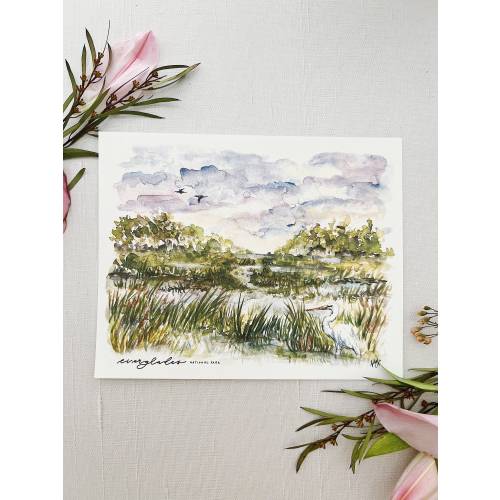 Everglades National Park print, watercolor painting, nature wall art Florida Keys coast marsh egret bird baby boy wildlife adventure nursery