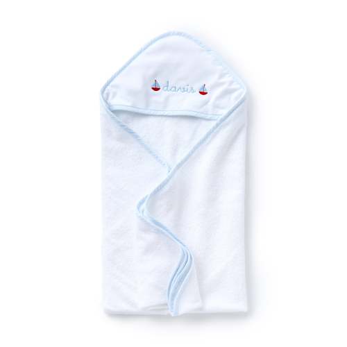Hooded Towel, Blue Seersucker Trim