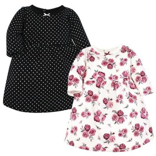 Hudson Baby Infant Girl Cotton Dresses, Burgundy Rose, 0-3 Months