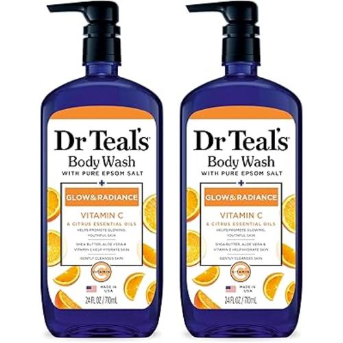 Dr Teal's Body Wash with Pure Epsom Salt, Glow & Radiance with Vitamin C & Citrus Essential Oils, 24oz (Pack of 2)