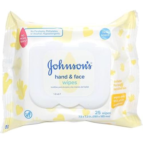 Johnson's Hand and Face Wipes, 25 Count (Pack of 6)