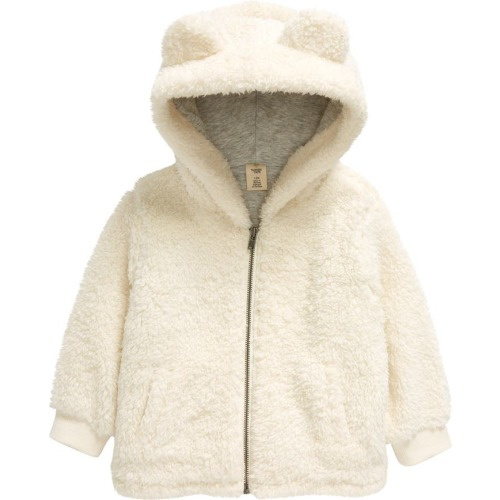 Baby Cozy Hooded High Pile Fleece Jacket, 6M, Ivory Pristine