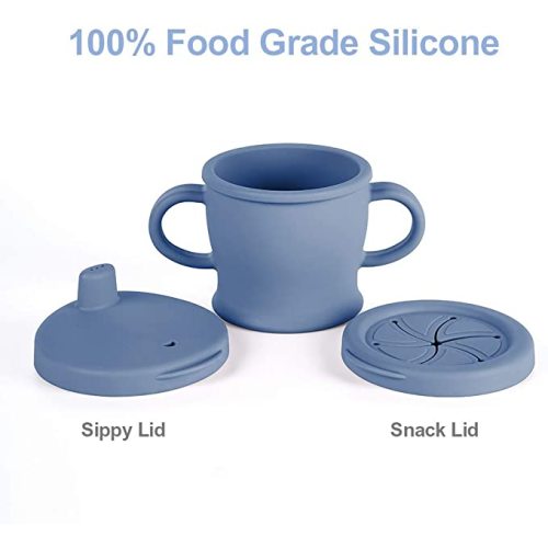 haakaa Silicone Sip-N-Snack Cup, Toddlers Sippy Cup & Snack Container 2-in-1, BPA Free Food Grade Silicone Cup for Baby 6 Month+, 9 Ounce (Blue)