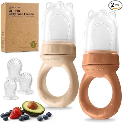 KeaBabies Baby Fruit Feeder 2pk - Silicone Baby Food Feeder for Babies 6-12 Months, Breast Milk Popsicle Teether, Weaning, Pacifier, Freeze Frozen Solid Food, Infant Feeding Essential (Terracotta)