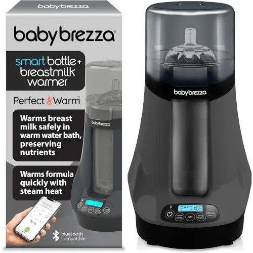 Baby Brezza Smart Baby Bottle Warmer, Breastmilk Warmer + Defroster + Baby Food Warmer - Universal Fit for All Baby Bottle Sizes and Types, Breastmilk Bags + Food Jars - Bluetooth Control, Charcoal