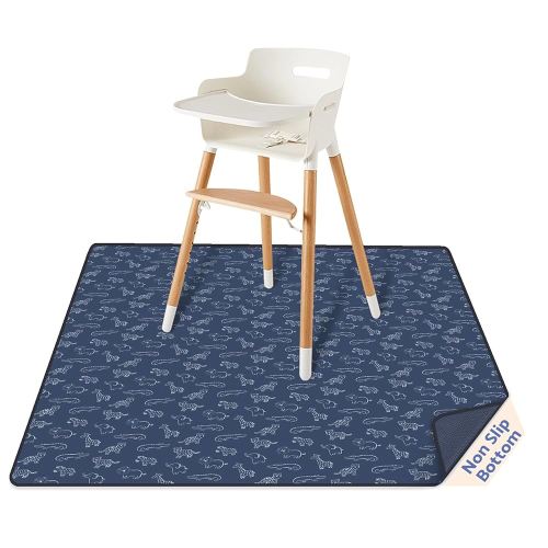 Blissful Diary Baby Splat Mat for Under High Chair, 50.4 x 50.4 Inch Wipeable Splash Mat, Waterproof and Washable, Anti-Slip Floor Protector, Safari Animals