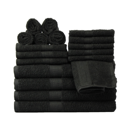 Mainstays 18 Piece 100% Cotton Towel Set, 4 Bath , 4 Hand and 10 Washcloths, Super Soft and Highly Absorbent Basic Solid Towel Set for Bathroom, Hotels, Spa and Gym – Black