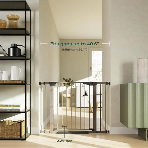 Cumbor 29.7-40.6" Baby Gate for Stairs, Mom's Choice Awards Winner-Dog Gate for Doorways, Pressure Mounted Self Closing Pet Gates for Dogs Indoor, Durable Safety Child Gate with Easy Walk Thru Door