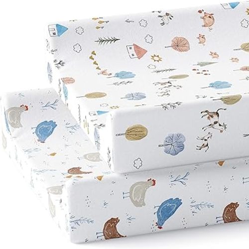 Baby Changing Pad Cover 2-Pack for Boys, Girls (Farm Animals) - Premium Fitted Sheets Baby Diaper Changing Table Cover - Buttery Soft Cotton Blend