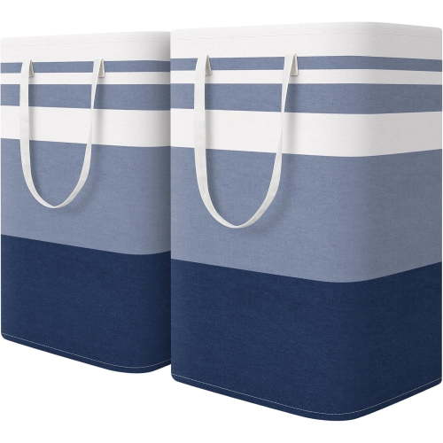 ABABENY 2 Pack 75L Large Laundry Baskets, Foldable Waterproof Freestanding Hampers, Blue