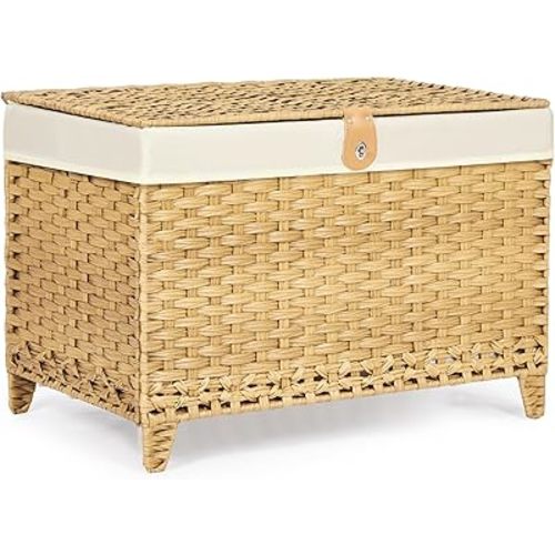 Wicker Storage Basket with Lid,Rattan Shelf Basket with Removable Liner Bag,160L Storage Bin,Storage Trunk with Heightened Feet,Storage Container for Wardrobe,Home Organizer
