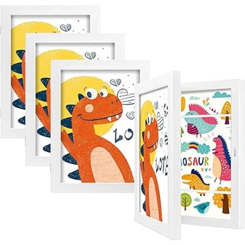 BAIJIALI White Art Frames for Kids Artwork - Front Opening Holds 150 Drawings, 3D Crafts - 4 Packs 8.5x11 with mat or 9x12 without Mat
