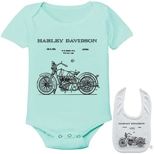 Harley Patent Print Motorcycle Newborn Infant outfit Baby bodysuit onesie & bib
