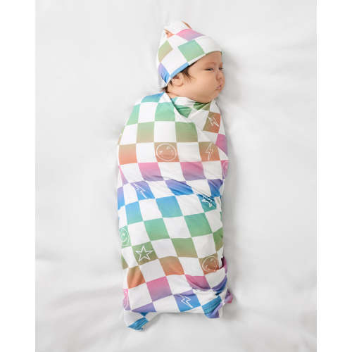 Ombre Cheery Checks Swaddle & Hat Set | Little Sleepies