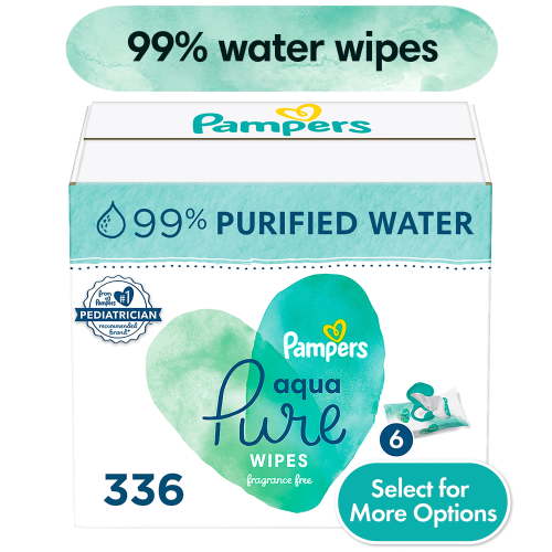 Pampers Aqua Pure Baby Wipes Unscented, 99% Water, 6 Pack, 336 Total Count (Select for More Options)