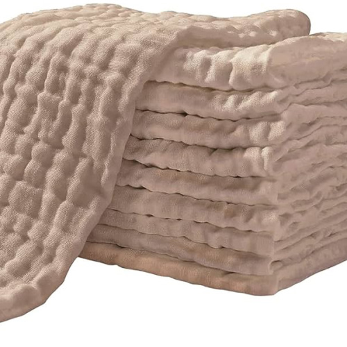 Yoofoss Muslin Burp Cloths for Baby 10 Pack 100% Organic Cotton Baby Washcloths for Boys Girls Large 20''X10'' Super Soft and Absorbent Brown