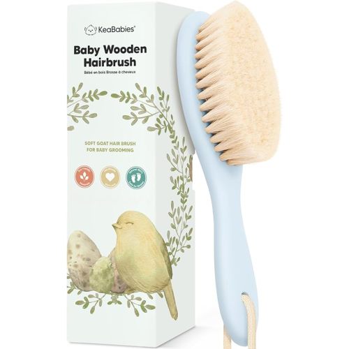 Baby Hair Brush - Baby Brush with Soft Goat Bristles, Cradle Cap Brush, Perfect Scalp Grooming Product for Infant, Toddler, Kids, Newborns, Baby Girls, Boys (Frost, Oval)