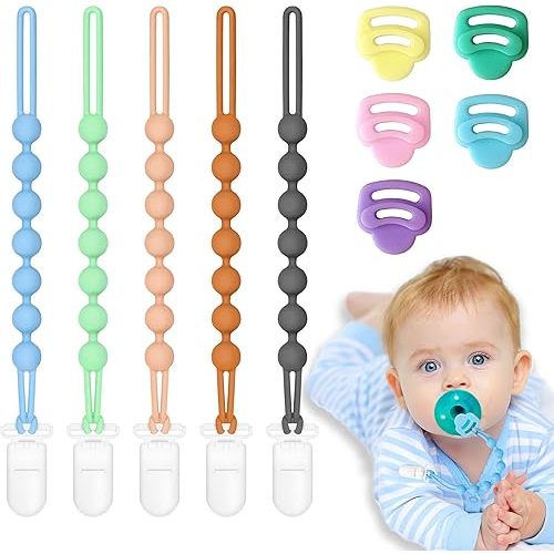 10-Pack Silicone Pacifier Clip and Silicone Adapter Ring for Philips Avent Soothie, One-Piece Soft Binky Clips Holder & Pacifier Adapter Rings fit Soothie, Newborn Baby Essentials for Teething Relief