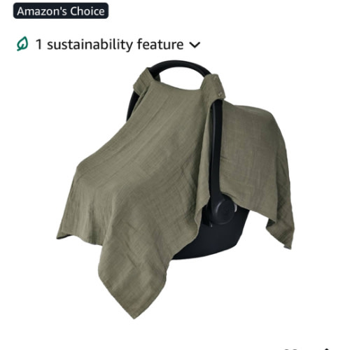 Car Seat Cover Baby - Organic Cotton - Carseat Covers Baby - Carseat Cover - Car Seat Canopy - Carseat Canopy - 100% Muslin Cotton, 43" x 32" (Sage Green)