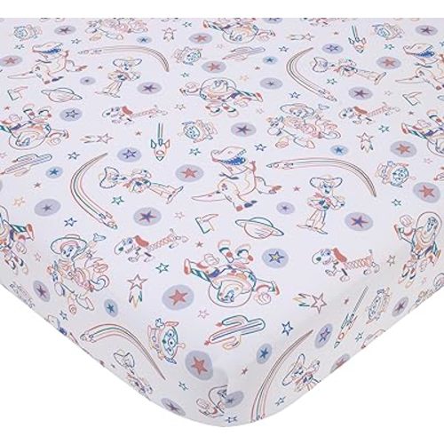 Disney Toy Story Blue, Orange, and White, Woody, Buzz, and Jessie Super Soft Nursery Fitted Crib Sheet