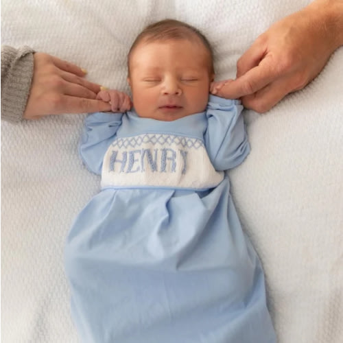 Solid Blue Baby Snuggles Custom Nightgown and Cap