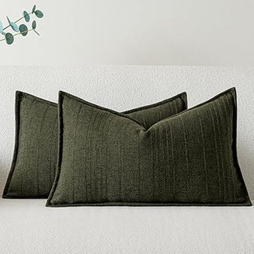Lumbar Pillow Covers, Set of 2, 20"x12" (Dark Green)