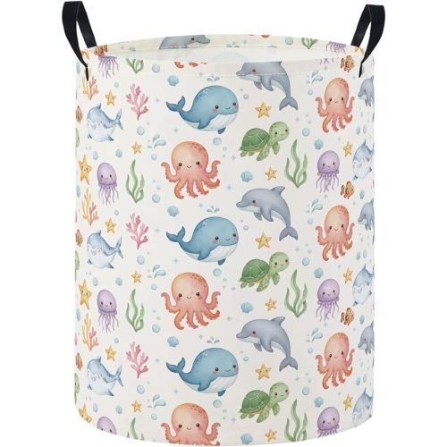 Baby Laundry Basket Baby Nursery Hamper Kids Laundry Basket Toy Storage Bin for Boys Room Decor Gift Baskets for Bedroom Bathroom(Cute Ocean)