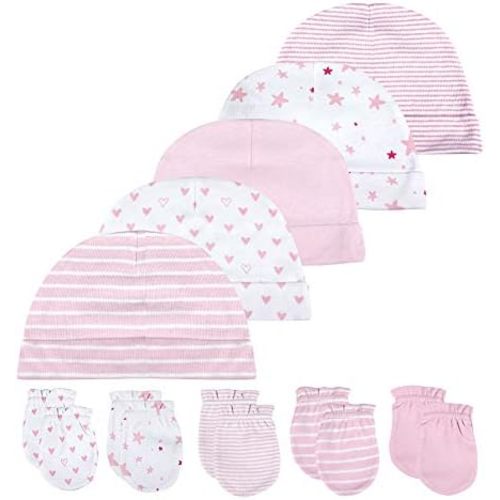Newborn Baby Soft Cotton Organic Cap and Mitten Set Sunny Hats for Hospital Baby Boy and Girl(0-6 Months)