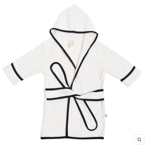 Hooded Bath Robe in Cloud with Midnight Trim