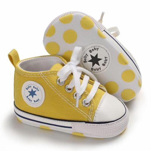 Unisex Baby Boys Girls Shoes, Newborn Infant Non-Slip Canvas Denim High Top Sneakers, Toddler First Walkers Shoes