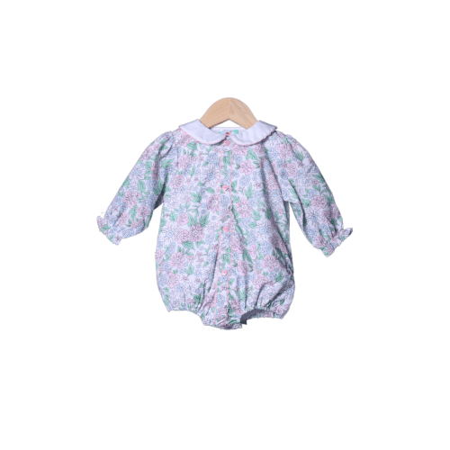 Pink and Blue Floral Heart Button Bubble
